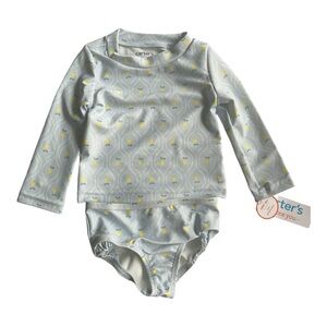 Carter's Baby 2pc Rash Guard Swimsuit Set Lemon Print Blue 9M UPF 50+ NWT